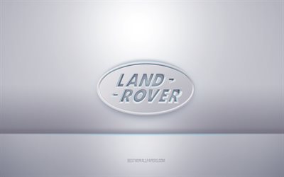 Land Rover 3d white logo, gray background, Land Rover logo, creative 3d art, Land Rover, 3d emblem