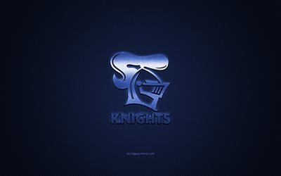 newcastle knights, australischer rugby-club, nrl, blaues logo, blauer kohlefaser-hintergrund, national rugby league, rugby, newcastle, australien, newcastle knights-logo