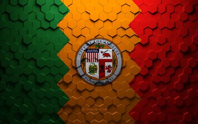 Drapeau de Los Angeles, art en nid d&#39;abeille, drapeau des hexagones de Los Angeles, Los Angeles, art des hexagones 3d, drapeau de Los Angeles