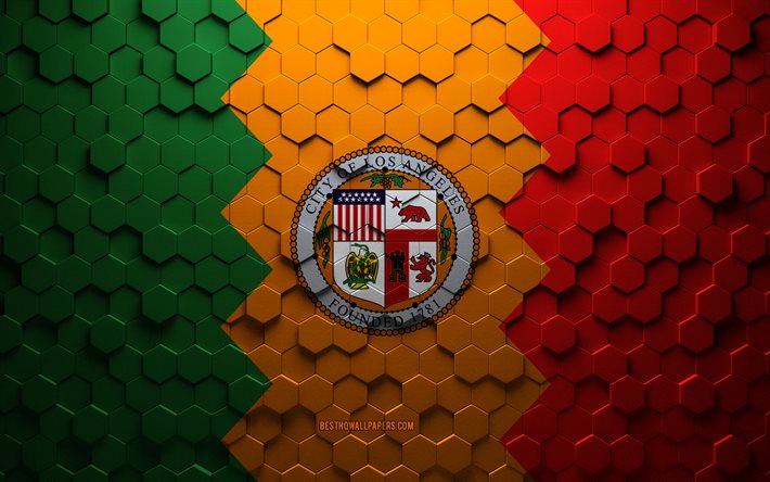 Flag of Los Angeles, honeycomb art, Los Angeles hexagons flag, Los Angeles, 3d hexagons art, Los Angeles flag