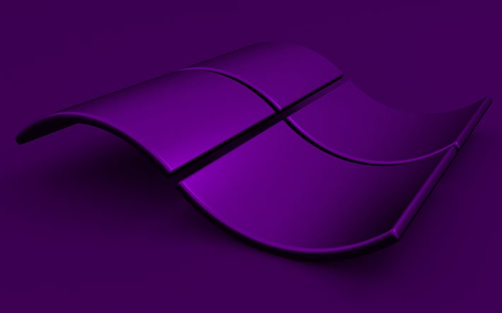 Windows violet logo, 4K, violet backgrounds, creative, OS, Windows 3D logo, artwork, Windows 3D wavy logo, Windows logo, Windows