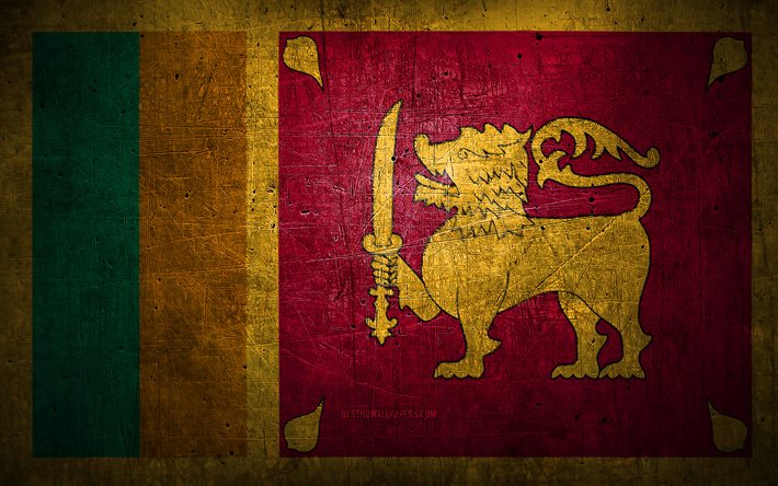 Bandeira de metal do Sri Lanka, arte grunge, pa&#237;ses asi&#225;ticos, Dia do Sri Lanka, s&#237;mbolos nacionais, bandeira do Sri Lanka, bandeiras de metal, Bandeira do Sri Lanka, &#193;sia, Sri Lanka