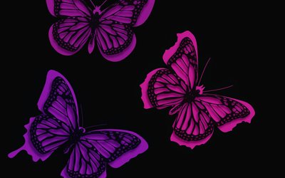 Butterflies, black background, minimal, creative