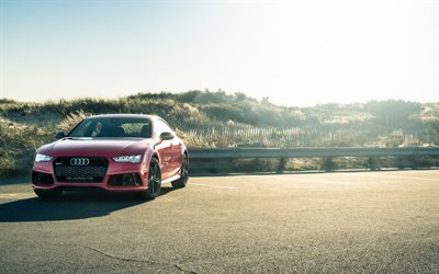 Audi RS7 A5, 2017, Kırmızı RS7, tuning Audi, siyah jantlar, Alman otomobil, Audi