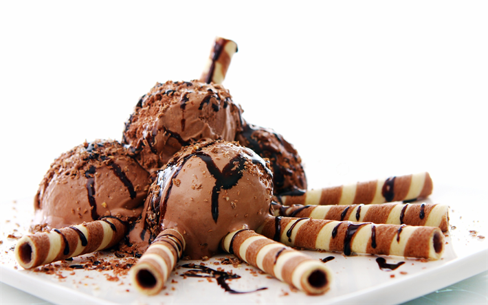 el helado de chocolate, pajas, postres, dulces, helados