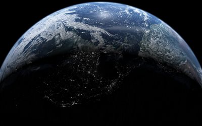 Earth, planet, night, continents, Earth at night