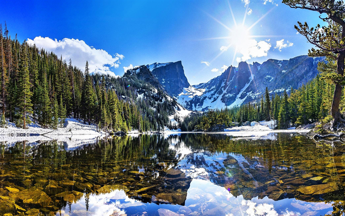 Nacional de las Monta&#241;as rocosas, invierno, lago, bosque, Colorado, estados UNIDOS, Am&#233;rica
