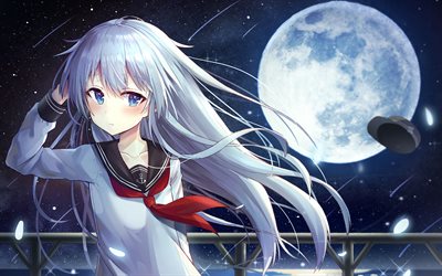 Hibiki, moon, Kancolle, night, manga, Kantai Collection