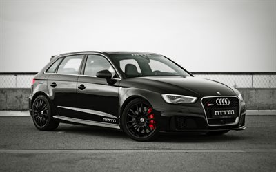 Audi RS3, 2018, 4k, n&#228;kym&#228; edest&#228;, musta viistoper&#228;, uusi musta RS3, tuning RS3, Saksan autoja, Audi