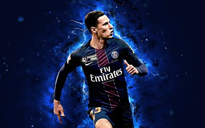 Julian Draxler, 4k, abstract art, football stars, PSG, Ligue 1, Paris Saint-Germain, Draxler, footballers, neon lights, soccer, FC PSG, German  footballer