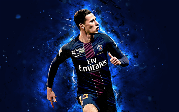 Julian Draxler, 4k, arte astratta, stelle del calcio, PSG, Ligue 1, il Paris Saint-Germain, Draxler, calciatori, luci al neon, calcio, FC PSG, calciatore tedesco