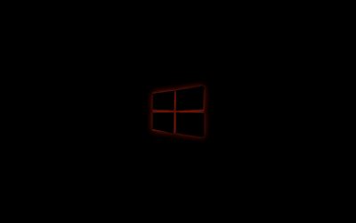 windows 10, logo auf schwarzem hintergrund, orangefarbene hintergrundbeleuchtung, creative logo, win-10, art