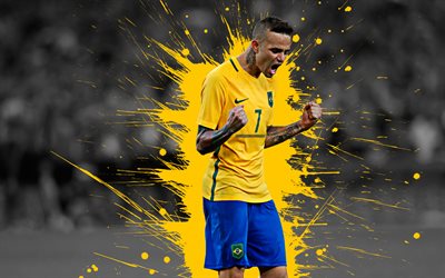Luan Vieira, 4k, Brazil national football team, art, splashes of paint, grunge art, Brazilian footballer, creative art, Brazil, football, Luan Guilherme de Jesus Vieira