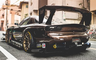 Mazda RX-7, luxurious tuning, rear view, carbon rear spoiler, Japanese sports cars, tuning RX-7, Mazda