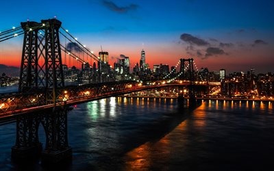 جسر جورج واشنطن, nightscapes, مدينة نيويورك, نيويورك, الولايات المتحدة الأمريكية, أمريكا