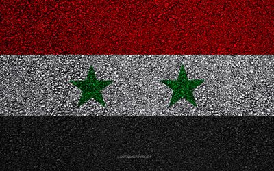 Flag of Syria, asphalt texture, flag on asphalt, Syria flag, Asia, Syria, flags of Asia countries