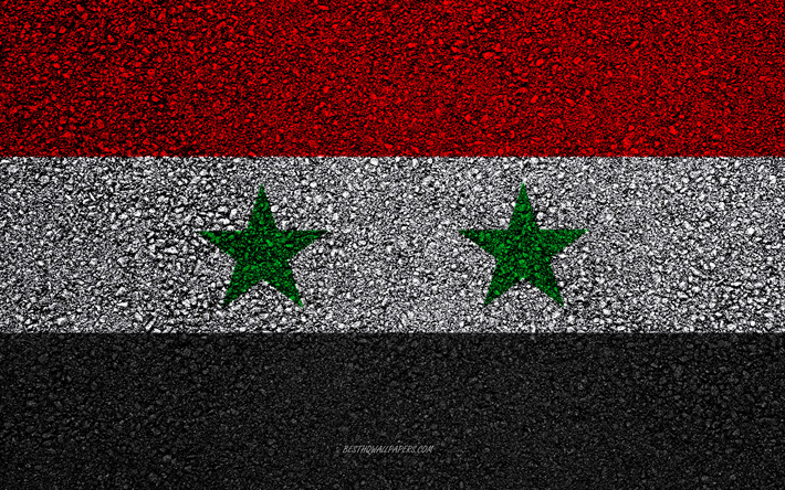 flagge von syrien -, asphalt-textur, die flagge auf asphalt, syrien flagge, asien, syrien, flaggen von asien l&#228;ndern