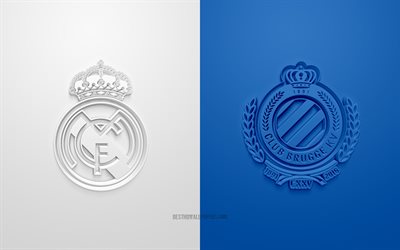 Real Madrid vs Club Brugge, de la Liga de Campeones, 2019, promo, partido de f&#250;tbol, Grupo A, de la UEFA, Europa, el Real Madrid, Club Brugge, arte 3d, 3d logo