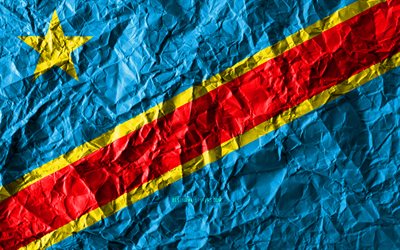 Democratic Republic of Congo flag, 4k, crumpled paper, African countries, creative, Flag of DR Congo, national symbols, Africa, DR Congo 3D flag, DR Congo