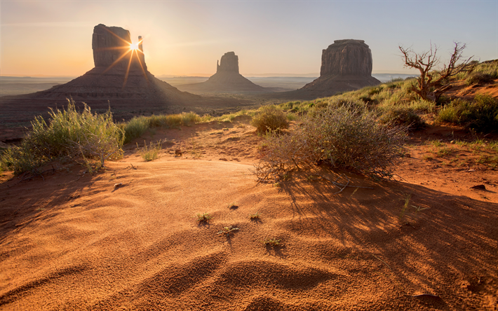 Monument Valley, noche, puesta de sol, desierto, rocas, Arizona, Utah, estados UNIDOS