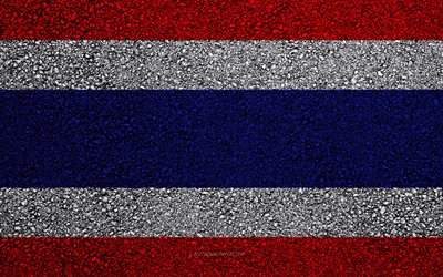 Flag of Thailand, asphalt texture, flag on asphalt, Thailand flag, Asia, Thailand, flags of Asia countries