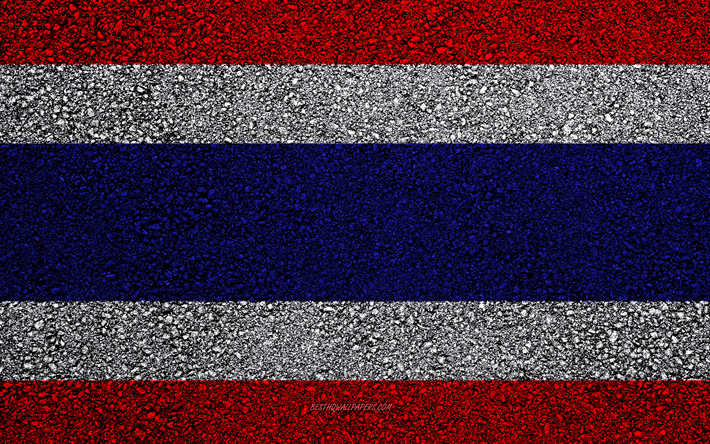 Flag of Thailand, asphalt texture, flag on asphalt, Thailand flag, Asia, Thailand, flags of Asia countries