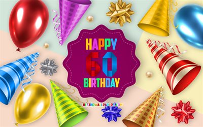 Happy 60 Years Birthday, Greeting Card, Birthday Balloon Background, creative art, Happy 60th birthday, silk bows, 60th Birthday, Birthday Party Background, Happy Birthday