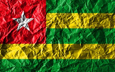 Togolais drapeau, 4k, papier froiss&#233;, les pays Africains, cr&#233;atif, Drapeau du Togo, les symboles nationaux, l&#39;Afrique, le Togo 3D drapeau, Togo
