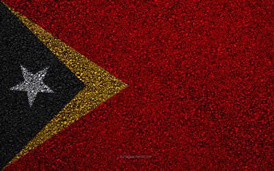 Bandeira de Timor-Leste, a textura do asfalto, sinalizador no asfalto, Timor-Leste bandeira, &#193;sia, Timor-Leste, bandeiras dos pa&#237;ses da &#193;sia
