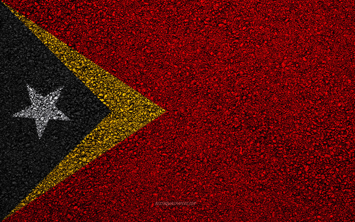 Bandeira de Timor-Leste, a textura do asfalto, sinalizador no asfalto, Timor-Leste bandeira, &#193;sia, Timor-Leste, bandeiras dos pa&#237;ses da &#193;sia