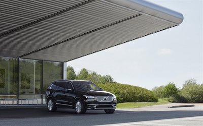 Volvo XC90, aparcamiento, 2019 coches, Todoterrenos, coches de lujo, 2019 Volvo XC90, negro XC90 de Volvo