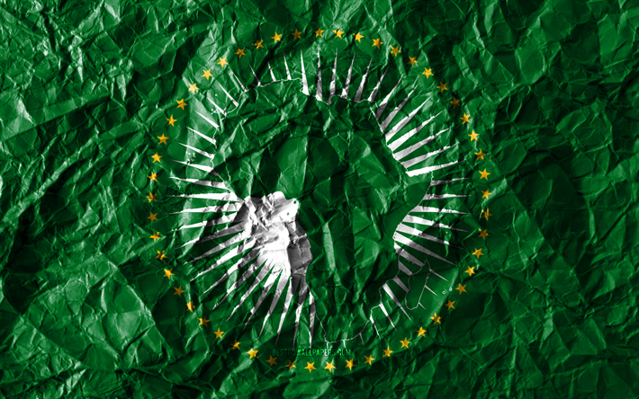 Afrikanska Unionens flagga, 4k, skrynkliga papper, Afrikanska l&#228;nder, kreativa, Flagga av Afrikanska Unionen, nationella symboler, Afrika, Afrikanska Unionen 3D-flagga, Afrikanska Unionen