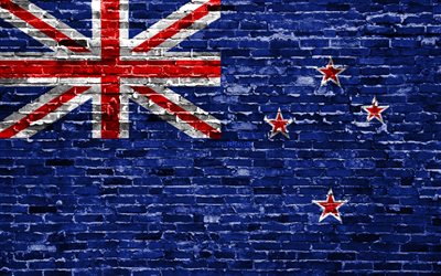 4k, New Zealand flag, bricks texture, Oceania, national symbols, Flag of New Zealand, brickwall, New Zealand 3D flag, Oceanian countries, New Zealand