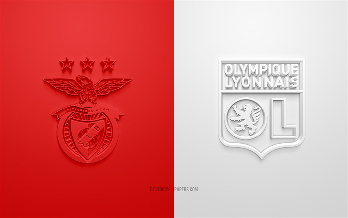 2019 SL Benfica vs Olympique Lyonnais, Şampiyonlar Ligi, promo, futbol, ma&#231;, G Grubu, UEFA, Avrupa, SL Benfica, Olympique Lyonnais, 3d sanat, 3d logo