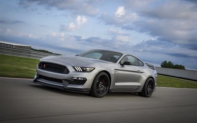 2020, Ford Mustang, Shelby GT350R, front view, exterior, silver sports coupe, tuning Mustang, new silver Mustang, American sports cars, Ford