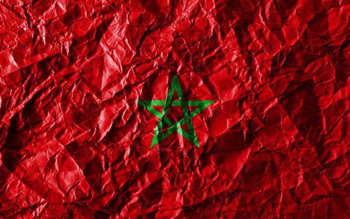 Marroqu&#237; de la bandera, 4k, papel arrugado, los pa&#237;ses Africanos, la creatividad, la Bandera de Marruecos, los s&#237;mbolos nacionales, de &#193;frica, de Marruecos 3D de la bandera, Marruecos