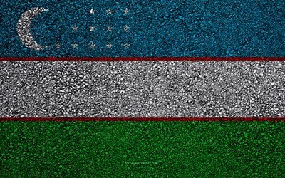 Flaggan i Uzbekistan, asfalt konsistens, flaggan p&#229; asfalt, Uzbekistan flagga, Asien, Uzbekistan, flaggor av Asien l&#228;nder