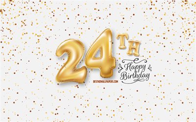 24th Happy Birthday, 3d balloons letters, Birthday background with balloons, 24 Years Birthday, Happy 24th Birthday, white background, Happy Birthday, greeting card, Happy 24 Years Birthday