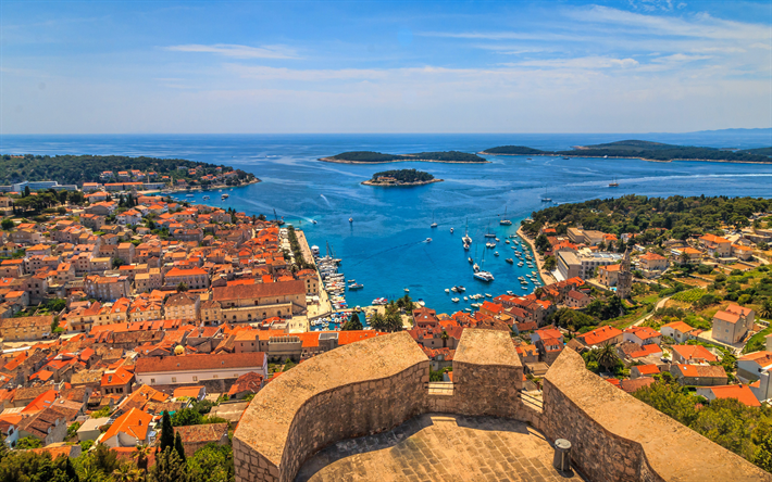 Isla de Hvar, Mar Adri&#225;tico, verano, costa, puerto, Croacia, Europa, HDR