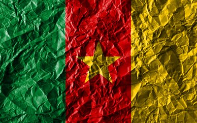 Kamerunin lippu, 4k, rypistynyt paperi, Afrikan maissa, luova, Lippu Kamerunin, kansalliset symbolit, Afrikka, Kamerun 3D flag, Kamerun