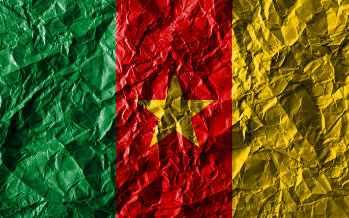 kamerun flagge, 4k, zerknittert, papier, afrikanischen l&#228;ndern, kreativ, flagge von kamerun, nationale symbole, afrika, kamerun, 3d flag