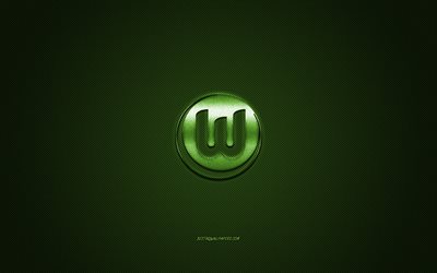 Wolfsburg, Alman Futbol Kul&#252;b&#252;, Lig, yeşil logo, yeşil karbon fiber arka plan, futbol, Almanya, Wolfsburg logosu