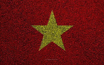 Asya &#252;lkeleri Vietnam bayrağı, asfalt doku, asfalt bayrağı, Vietnam bayrağı, Asya, Vietnam, bayrak
