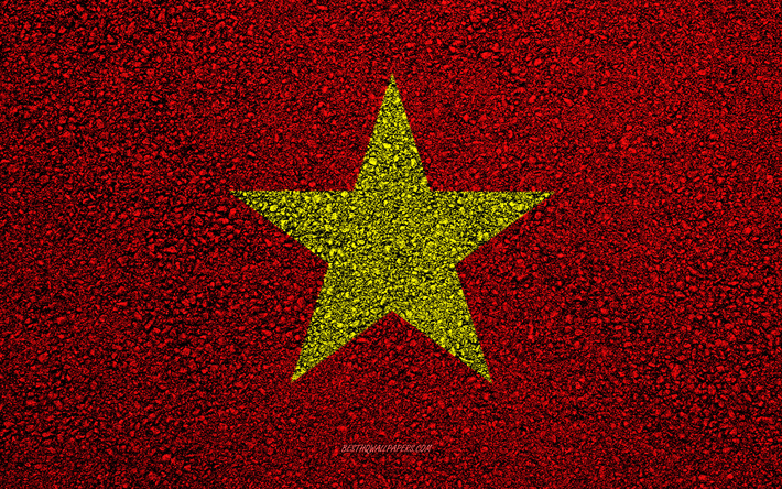Bandeira do Vietn&#227;, a textura do asfalto, sinalizador no asfalto, Vietn&#227; bandeira, &#193;sia, Vietn&#227;, bandeiras dos pa&#237;ses da &#193;sia