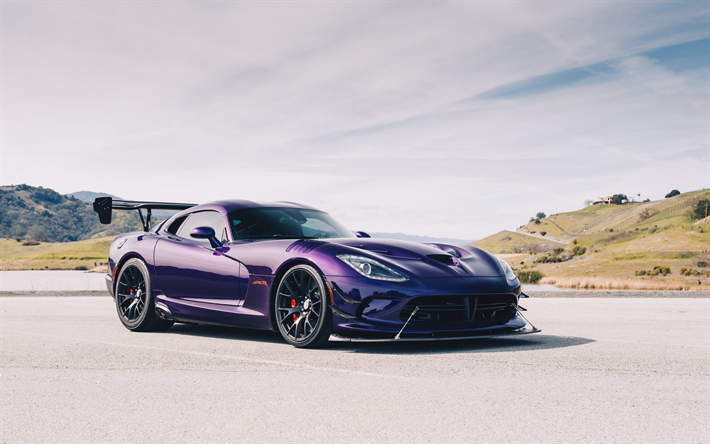dodge viper acr, 2019, supercar, lila sport coupe, tuning, viper, schwarze r&#228;der, neue purple viper, amerikanische sportwagen dodge
