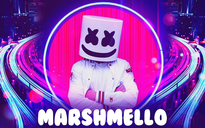 DJ Marshmello, de l&#39;art abstrait, american DJ, stars de la musique, Christopher Comstock, fan art, cr&#233;atif, Marshmello Casque, superstars, Marshmello, DJs