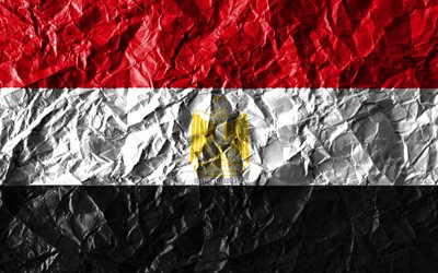 Mısır, ulusal semboller Mısır bayrağı, 4k, buruşuk kağıt, Afrika &#252;lkeleri, yaratıcı, Bayrak, Afrika, Mısır 3D bayrak