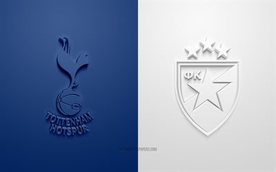 Tottenham vs Crvena zvezda, Liga Dos Campe&#245;es, 2019, promo, partida de futebol, Grupo B, A UEFA, Europa, O Tottenham Hotspur, Crvena zvezda, Arte 3d, Logo em 3d