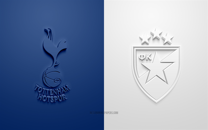 Tottenham vs Crvena zvezda, Champions League, 2019, promo, fotbollsmatch, Grupp B, UEFA, Europa, Tottenham Hotspur, Crvena zvezda, 3d-konst, 3d-logotyp
