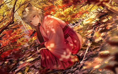 Sakura Saber, 4k, le Destin de la S&#233;rie, automne, Sort le Grand Ordre, de fleurs de Cerisier Saber, Sakura Seiba, TYPE-MOON